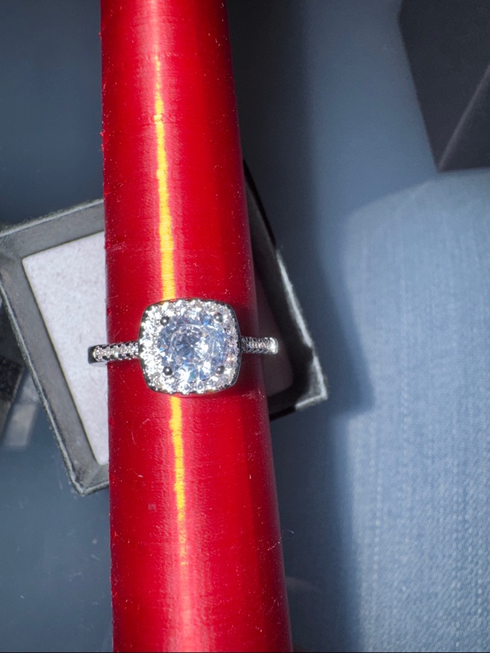 Silver Halo Cushion-Cut Engagement Ring